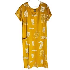 I.G. Sport XL Yellow Abstract Print T-Shirt Dress Cotton